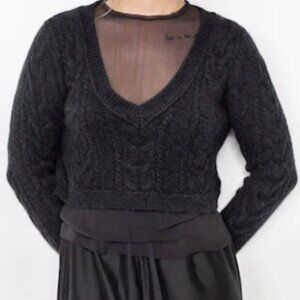 Brazeau Tricot Cashmere Cable Knit Curator in Coal Cropped  Sweater